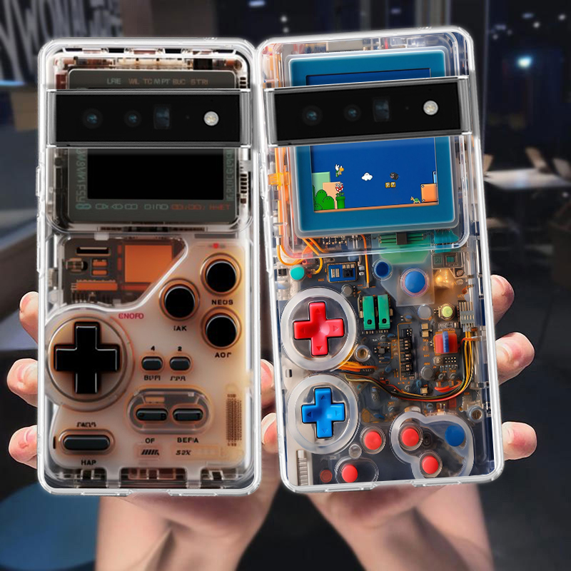Gaming Console Cartoon - 電話ケースカバー Google Pixel 9,8,7,6,5,4,4XL,7A,6A,5A,4A,3A,Pro,XL,5G 透明ソフト TPU