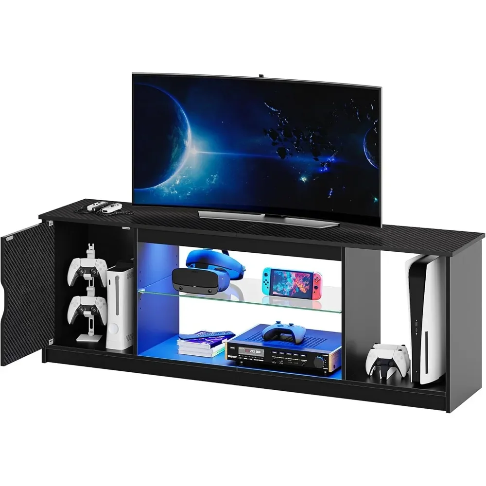 Gaming Console Cabinet - Bestier PS5用LEDエンターテイメントセンター、60/65インチテレビ用キャビネット付きゲーミングテレビスタンド、調整可能なモダンなテレビコンソール
