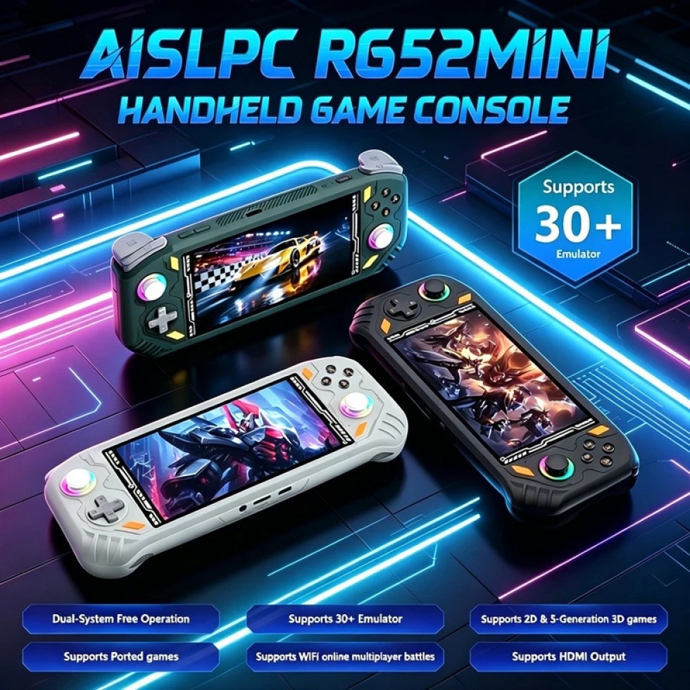 Q21 Gaming Console - RG52ミニレトロ携帯ゲーム機 EmuELEC&RGBOXデュアルシステム 22000+ゲーム搭載 ポータブルビデオゲーム Q21 レトロ携帯ゲーム機
