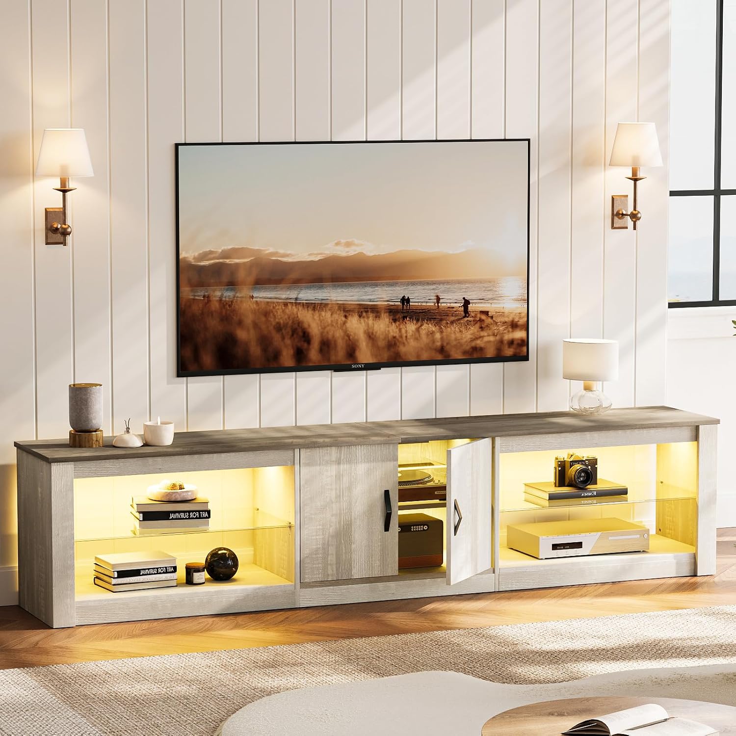 80インチテレビスタンド、75-86インチテレビ対応、LED - Gaming Console Cabinet のレビューと価格