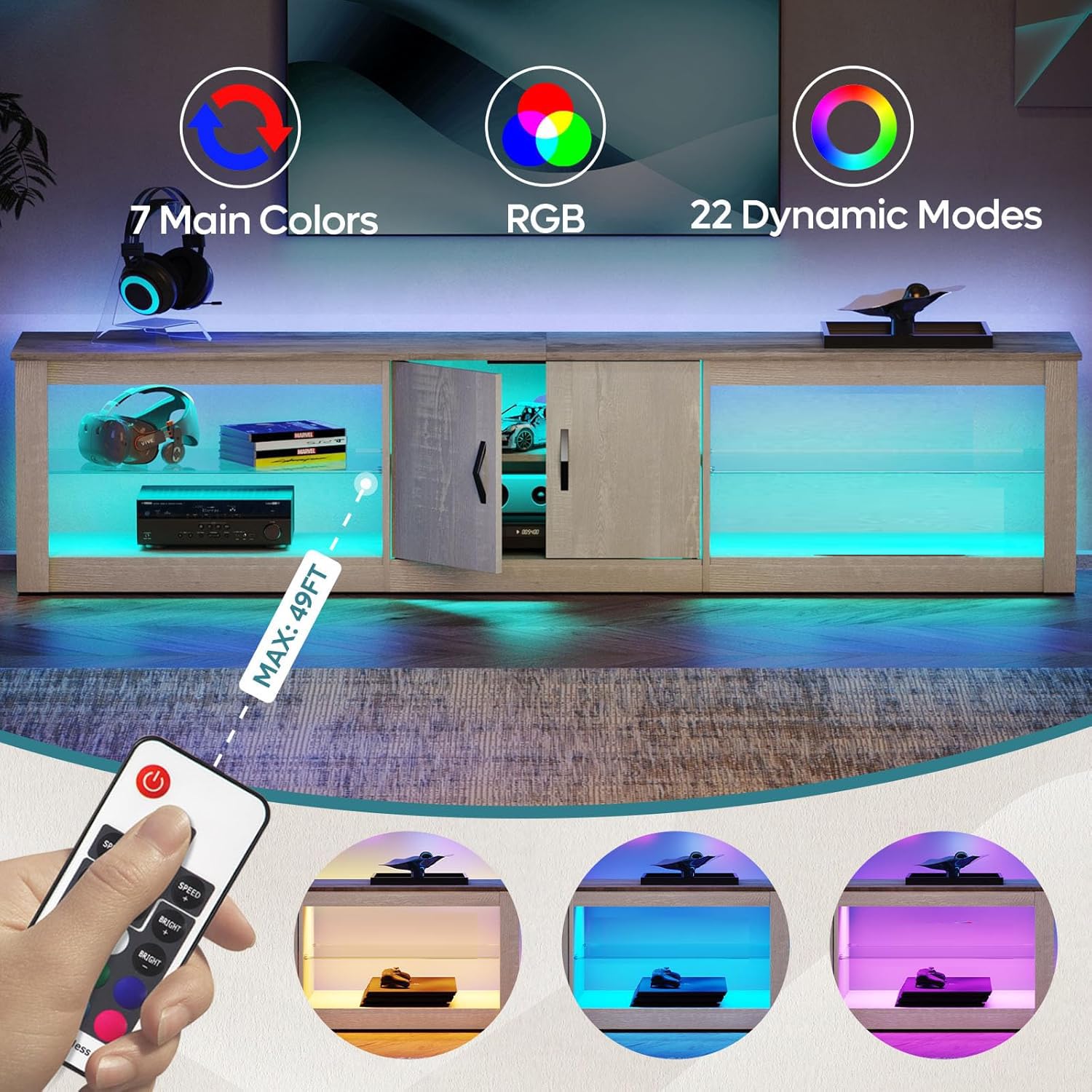 80インチテレビスタンド、75-86インチテレビ対応、LED - Gaming Console Cabinet のレビューと価格
