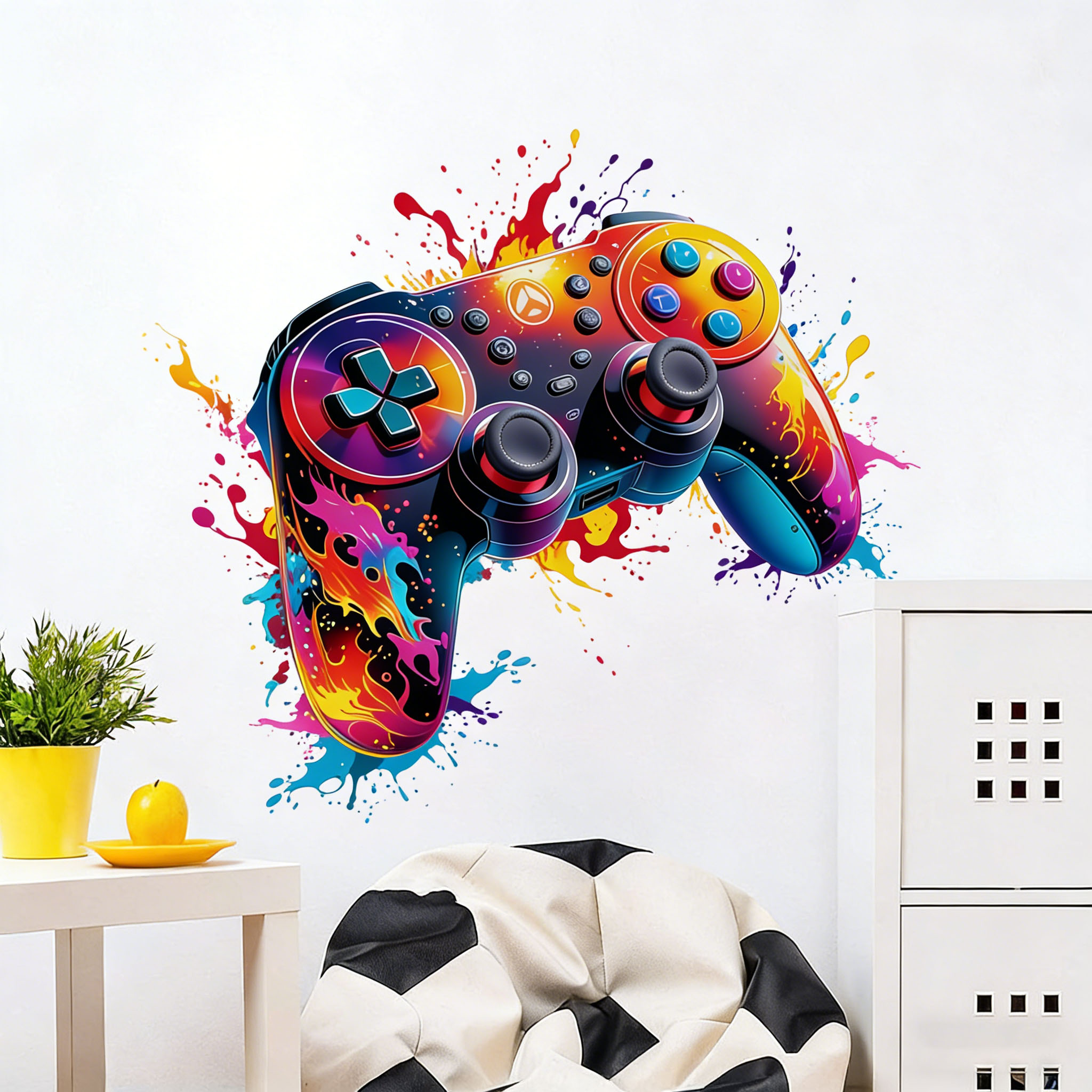 赤い炎のゲームコントローラーウォールデカール 寝室 ゲームル - Gaming Console Cabinet のレビューと価格