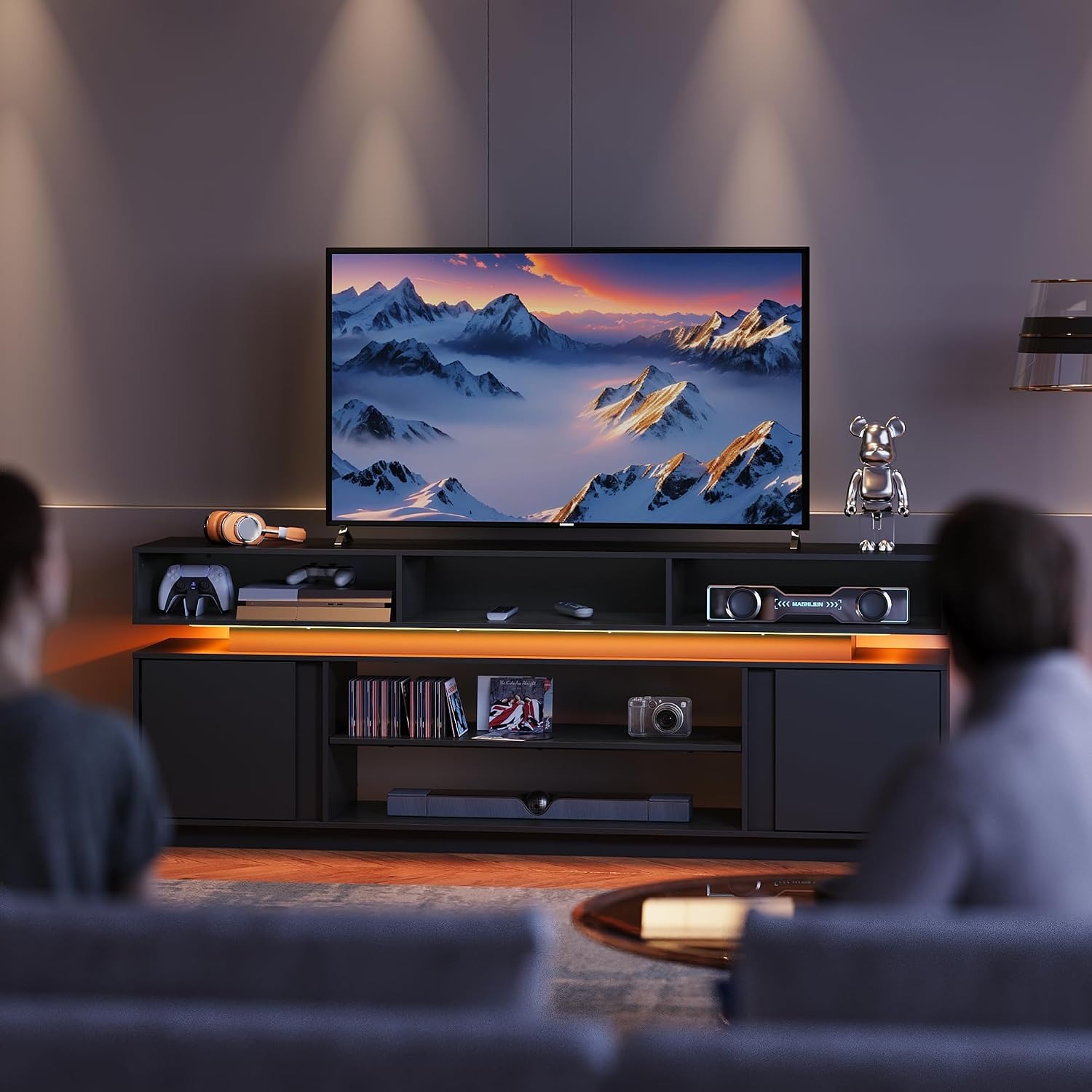 75インチテレビ用モダンテレビスタンド、RGB LEDライト - Gaming Console Cabinet のレビューと価格