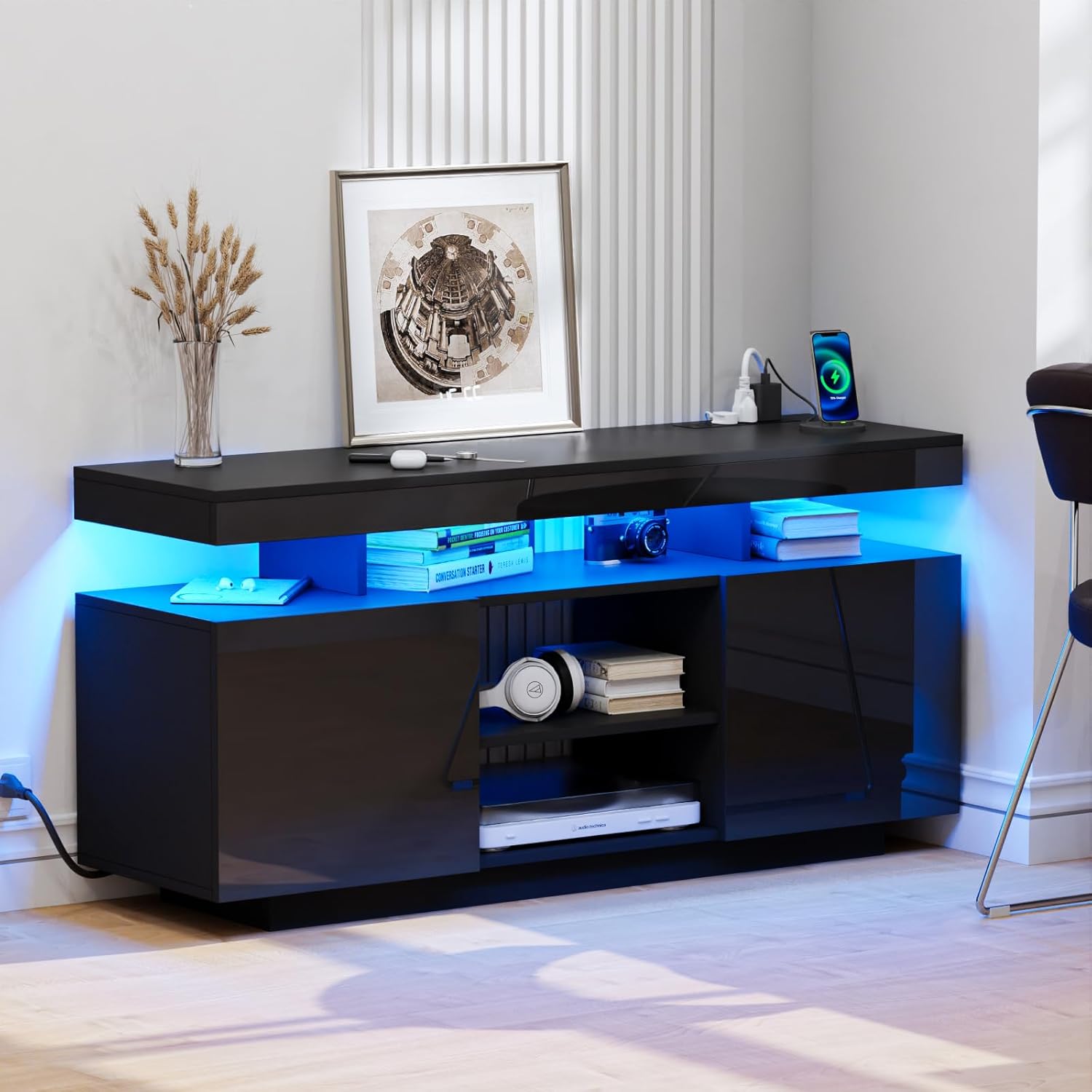 # モダンなテレビスタンド（インチサイズ）、電源コンセント付 - Gaming Console Cabinet のレビューと価格