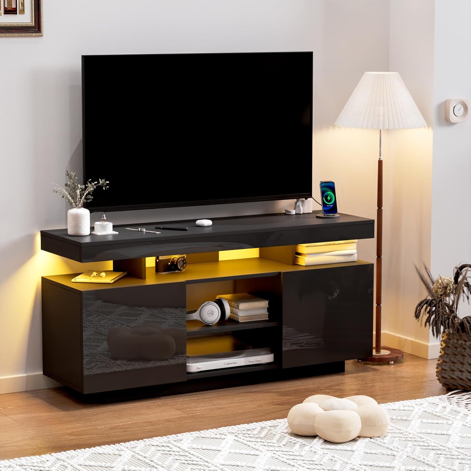 # モダンなテレビスタンド（インチサイズ）、電源コンセント付 - Gaming Console Cabinet のレビューと価格
