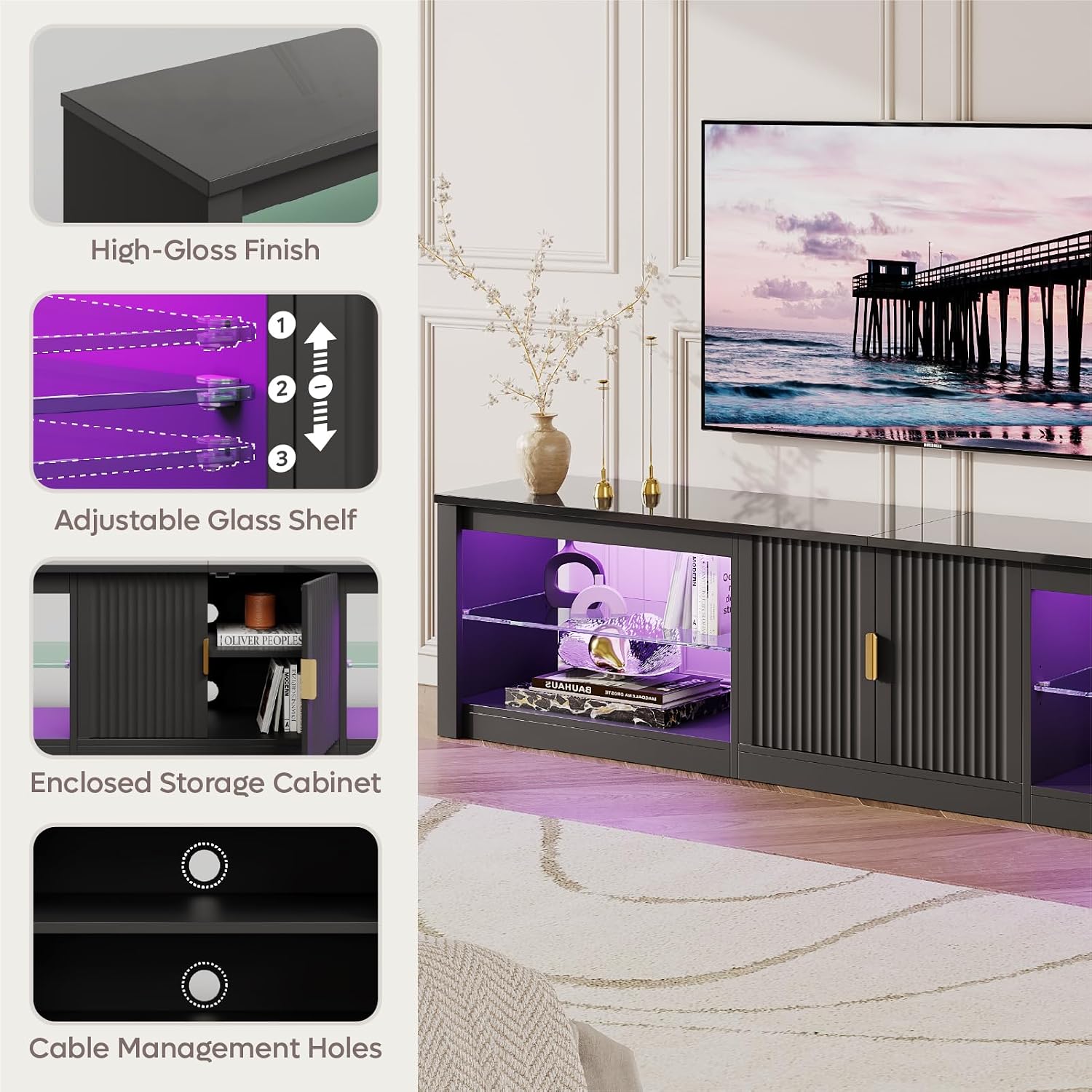 80インチテレビスタンド、75～90インチテレビ対応、LED - Gaming Console Cabinet のレビューと価格