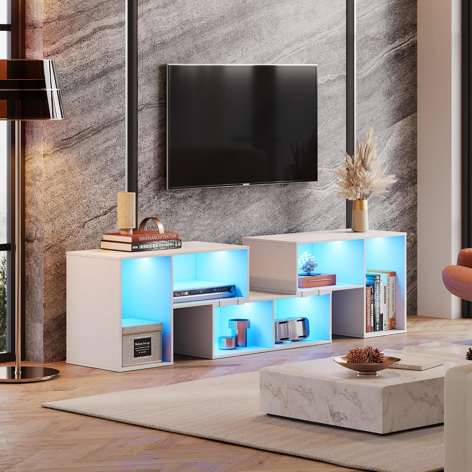 変形可能なテレビスタンド、LEDストリップ付き、モダンなエン - Gaming Console Cabinet のレビューと価格