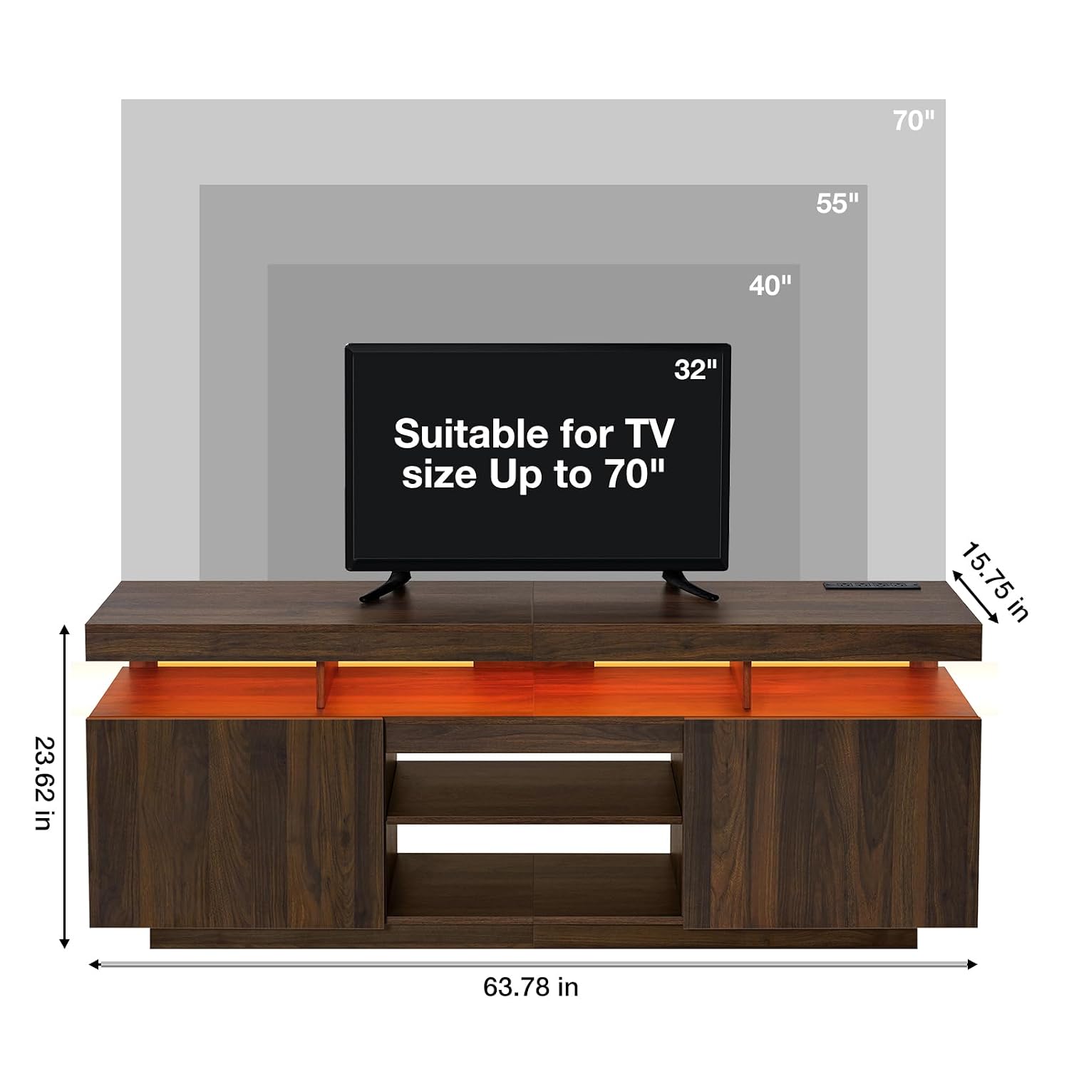 電源コンセントとLEDライト付きLEDテレビスタンド、エンタ - Gaming Console Cabinet のレビューと価格