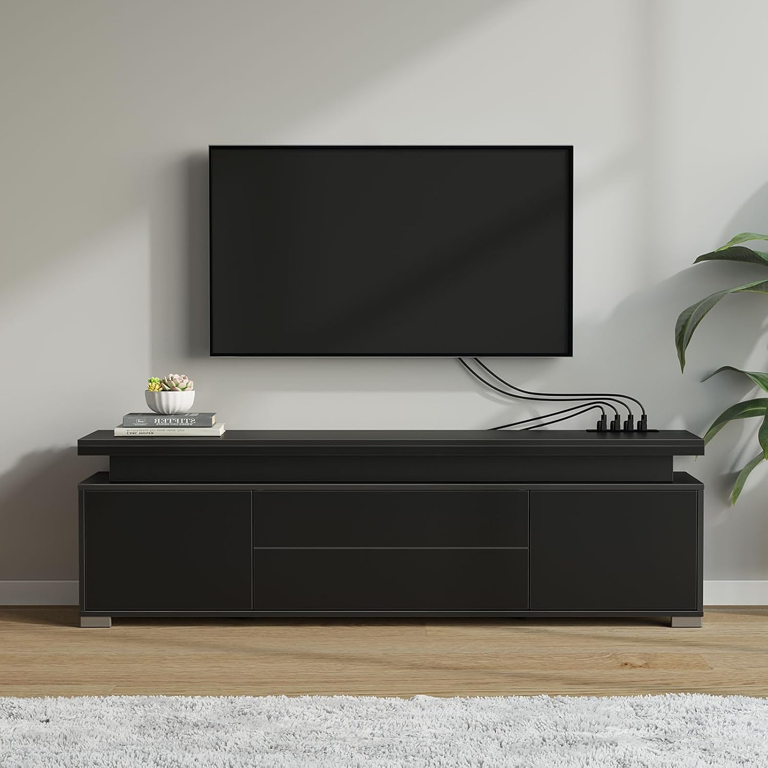 電源コンセントとLEDライト付きテレビスタンド、32～65イ - Gaming Console Cabinet のレビューと価格