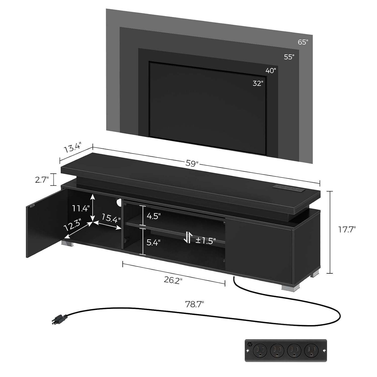 電源コンセントとLEDライト付きテレビスタンド、32～65イ - Gaming Console Cabinet のレビューと価格
