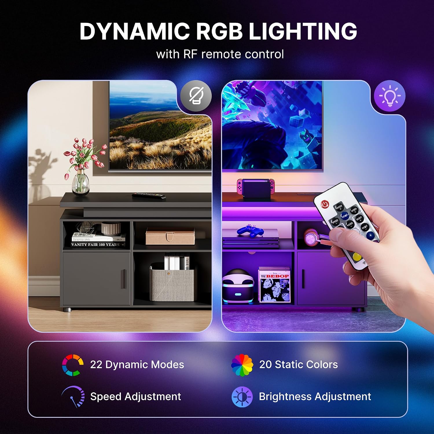 モダンなテレビスタンド、LEDライト付きキャビネット、電源コ - Gaming Console Cabinet のレビューと価格